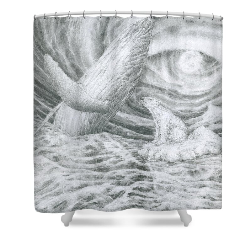 Sky Whale Polarbear Ocean Stories Wonder Shower Curtain featuring the drawing Sky Stories by Mark Johnson