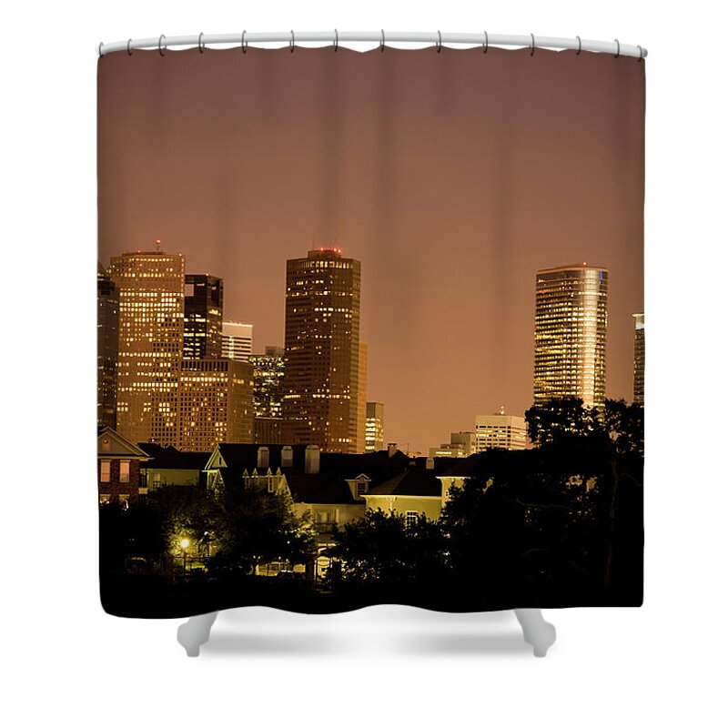 Corporate Business Shower Curtain featuring the photograph Skyline, Skyscrapers. Downtown Houston by Fstop123