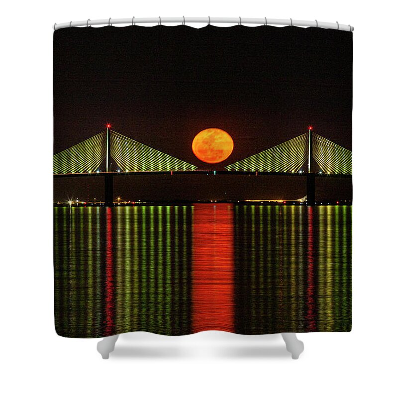 Ft Desoto Shower Curtain featuring the photograph Skyway Moonrise by Al Hann