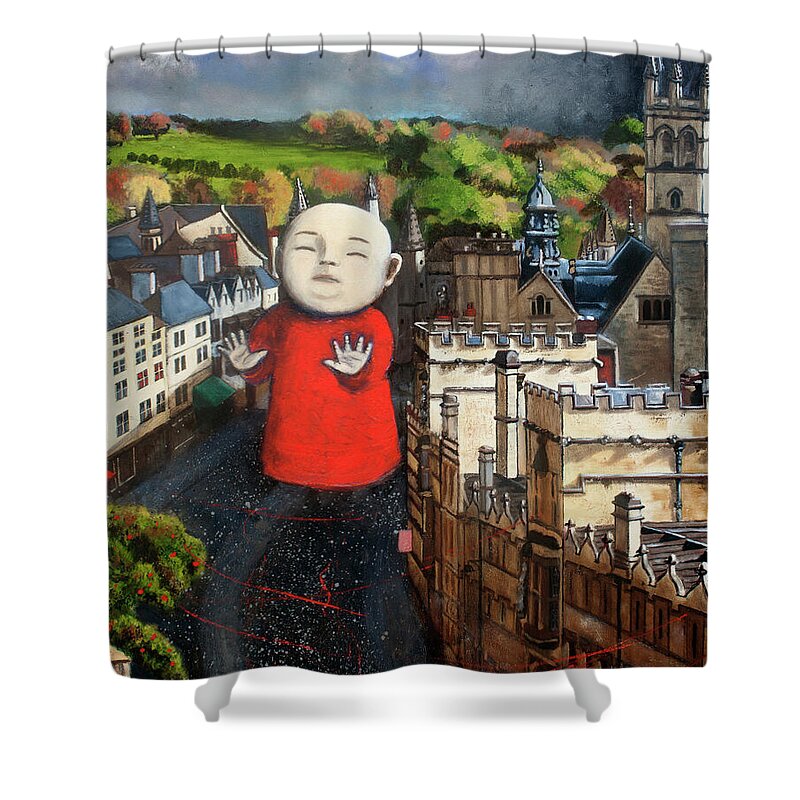 Baby Shower Curtain featuring the painting Sleepwalking On High Street by Pauline Lim