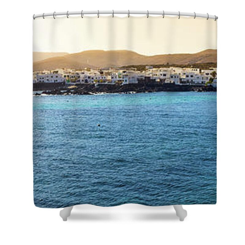 Panoramic Shower Curtain featuring the photograph Small Village By The Ocean In Canary by Zodebala