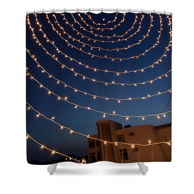 Viewpoint Shower Curtain featuring the photograph Small White Lights Strung In A Circular by Ron Nickel / Design Pics