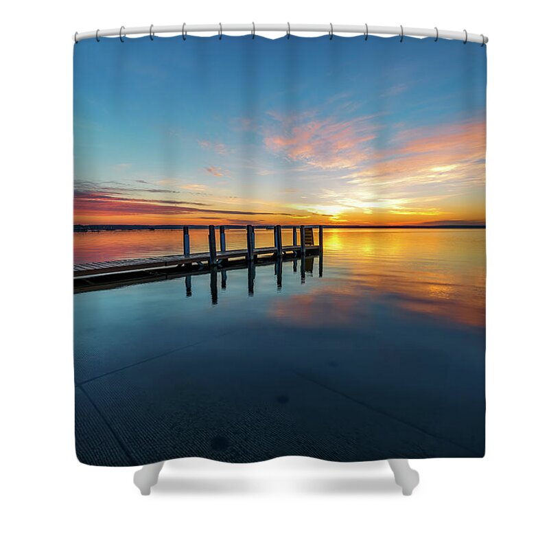 Higgins Lake Shower Curtain featuring the photograph Smooth as Glass by Joe Holley