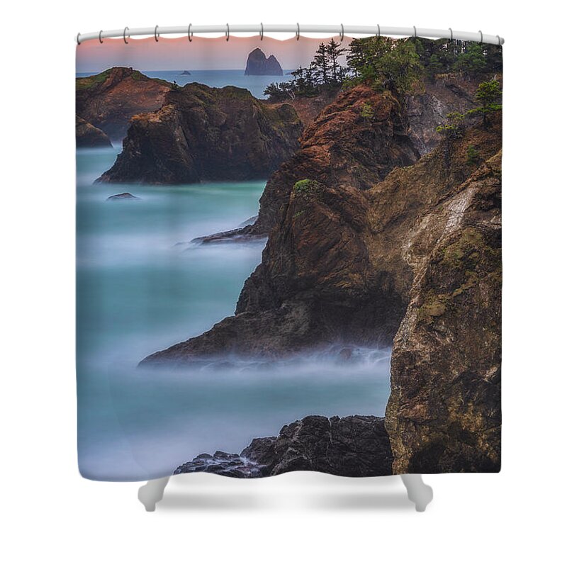 Ocean Shower Curtain featuring the photograph Smooth Water at Thunder Rock by Darren White