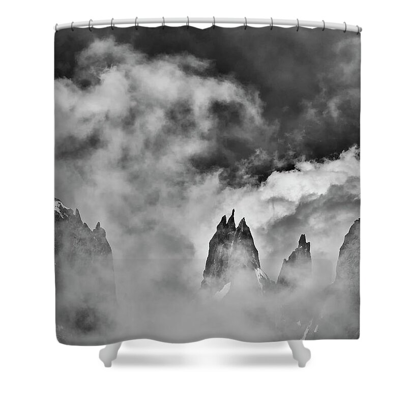 Courmayeur Shower Curtain featuring the photograph Sneaking Thru the Clouded Alps II by Jon Glaser