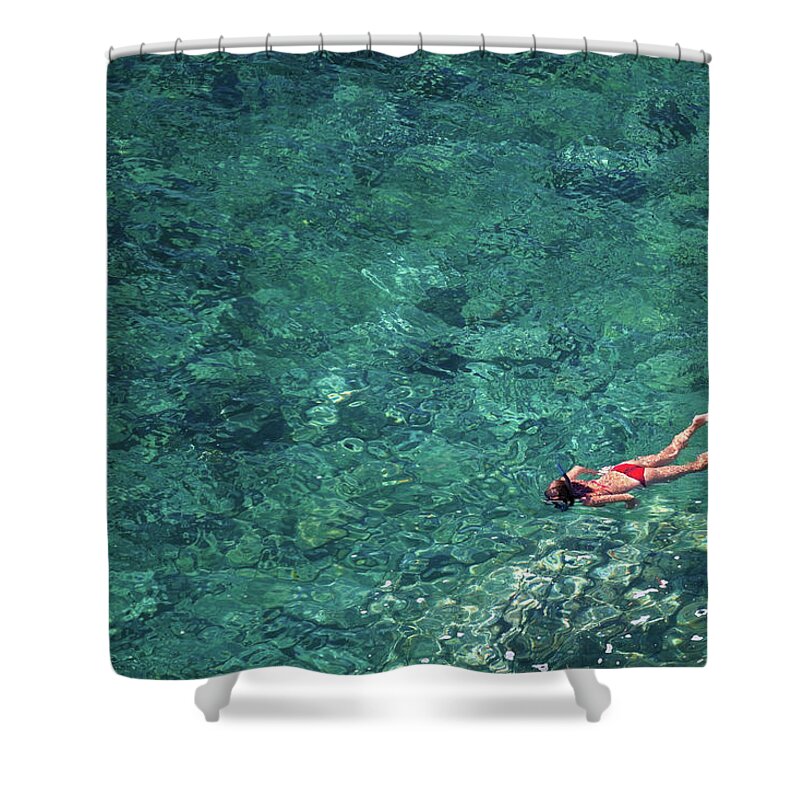 Recreational Pursuit Shower Curtain featuring the photograph Snorkeling In The Mediterranean Sea by Photovideostock