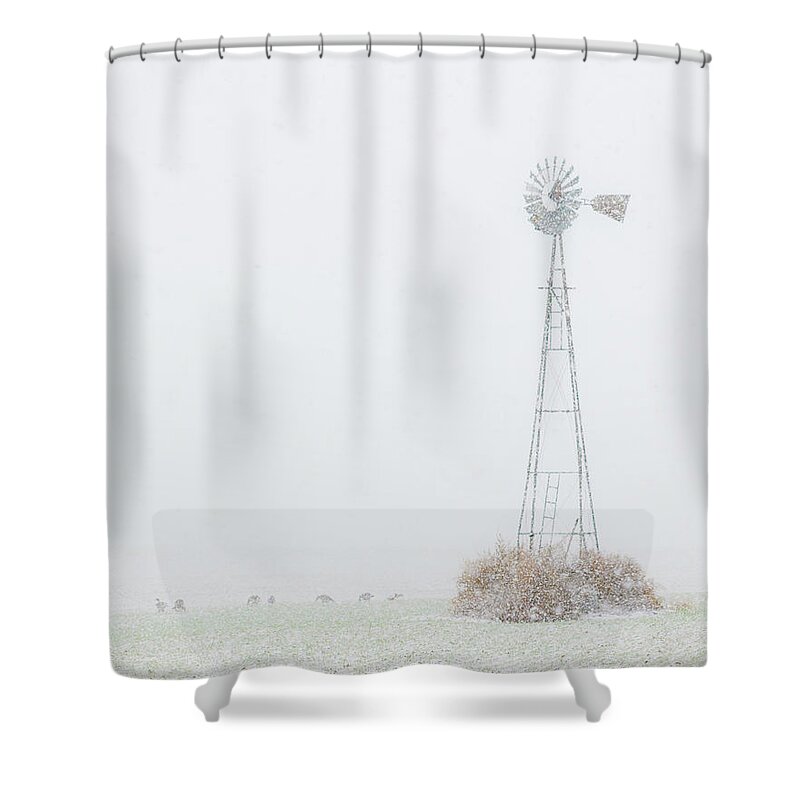 Kansas Shower Curtain featuring the photograph Snow and Windmill 02 by Rob Graham