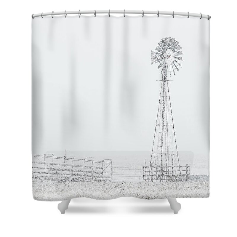 Kansas Shower Curtain featuring the photograph Snow and Windmill 03 by Rob Graham