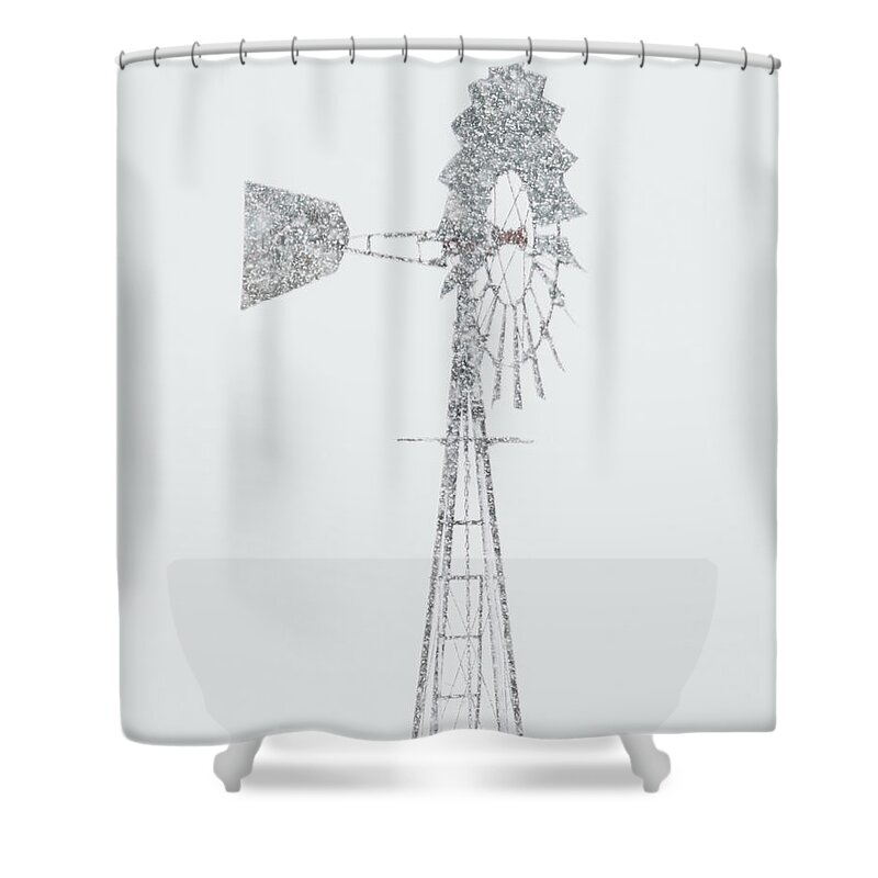 Kansas Shower Curtain featuring the photograph Snow and Windmill 05 by Rob Graham