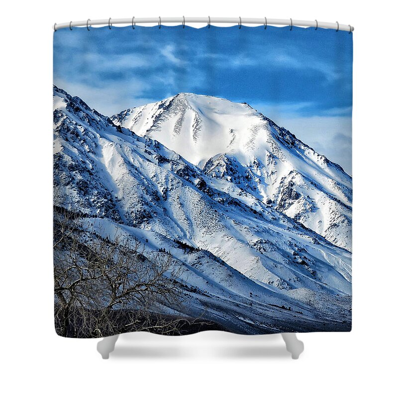 Snow Shower Curtain featuring the photograph Snow Capped Mountains by David Zumsteg