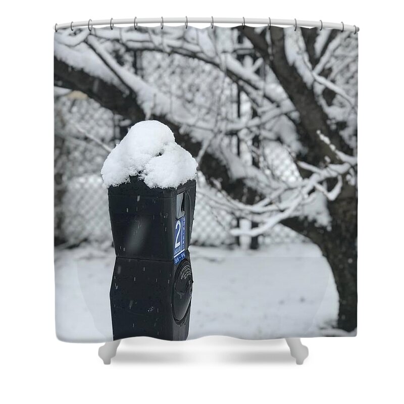Parking Meter Shower Curtain featuring the photograph Snow Day by Lora J Wilson