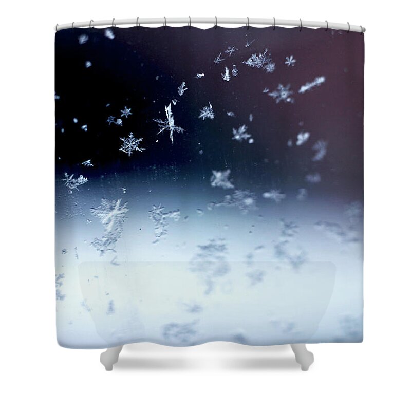 Cold Temperature Shower Curtain featuring the photograph Snowflake Falling by Photography By Tera Fraley