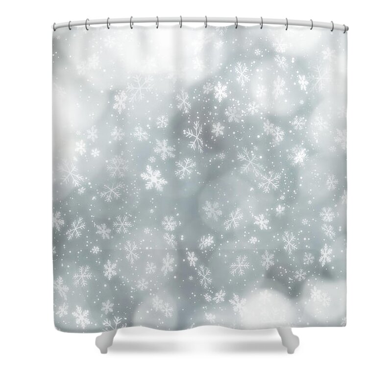 Christmas Paper Shower Curtain featuring the photograph Snowflakes Infront Of Defocused Lights by Kamisoka