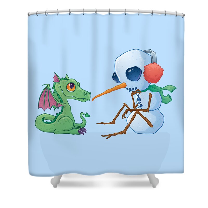 Cartoon Shower Curtain featuring the digital art Snowman and Dragon by John Schwegel