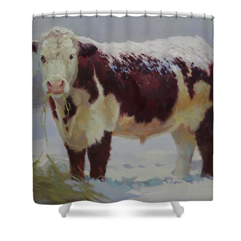 Farm Animals Shower Curtain featuring the painting Snowman by Carolyne Hawley