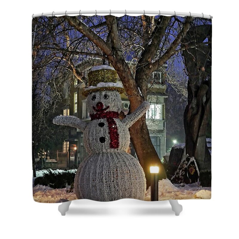 Decoration Shower Curtain featuring the photograph Snowman in Plovdiv, Bulgaria by Martin Smith