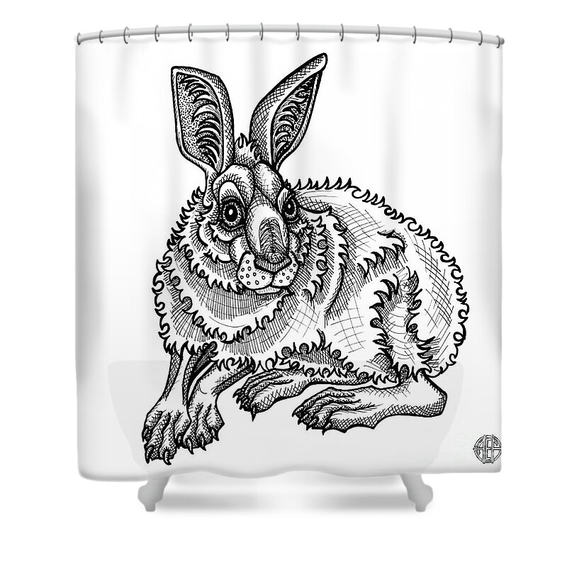 Animal Portrait Shower Curtain featuring the drawing Snowshoe Hare by Amy E Fraser
