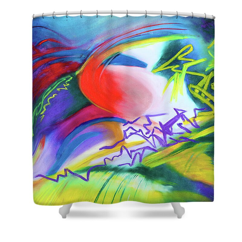  Shower Curtain featuring the painting So glad to Be Here by Polly Castor