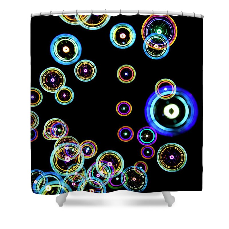 Freedom Shower Curtain featuring the photograph Soap Bubbles On Black Background by Michael Duva