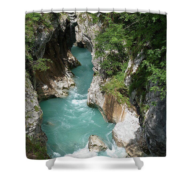 Scenics Shower Curtain featuring the photograph Soca River Slovenia Ravine by Hiphunter