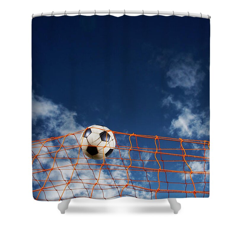Soccer Ball Going Into Goal Net Shower Curtain For Sale By Fuse