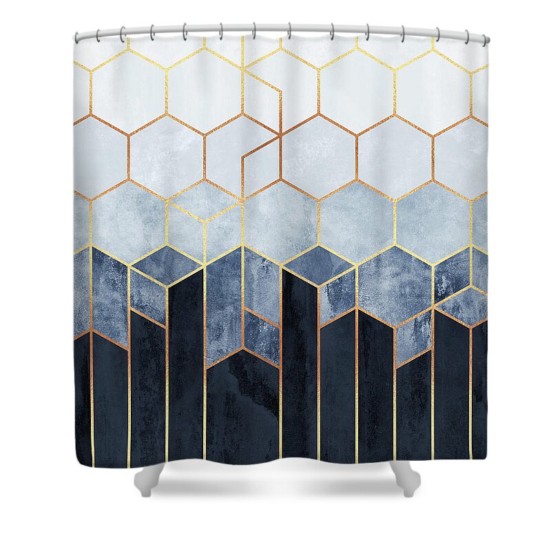 Graphic Shower Curtain featuring the digital art Soft Blue Hexagons by Elisabeth Fredriksson