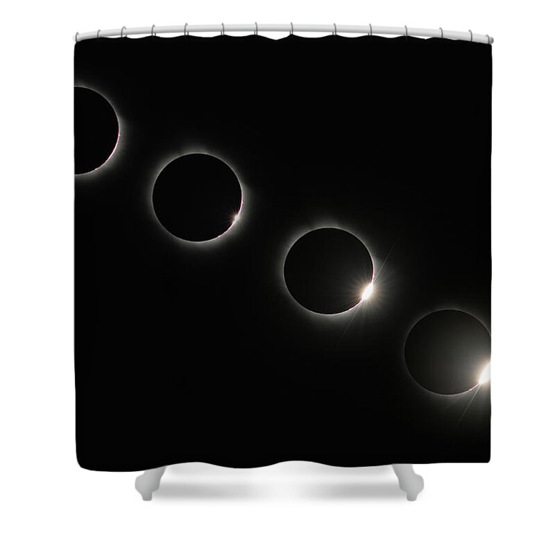 Black Color Shower Curtain featuring the photograph Solar Eclipse In Four Stages Digital by Siegfried Layda