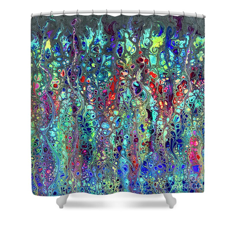 Poured Acrylics Shower Curtain featuring the painting Sorcerer's Garden by Lucy Arnold