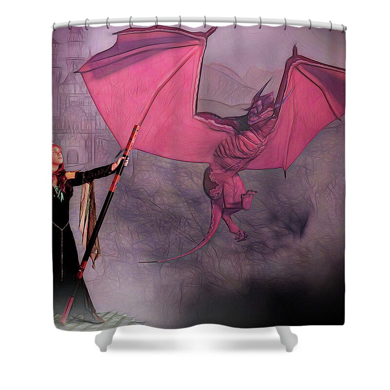 Dragon Shower Curtain featuring the photograph Sorceress And The Dragon by Jon Volden