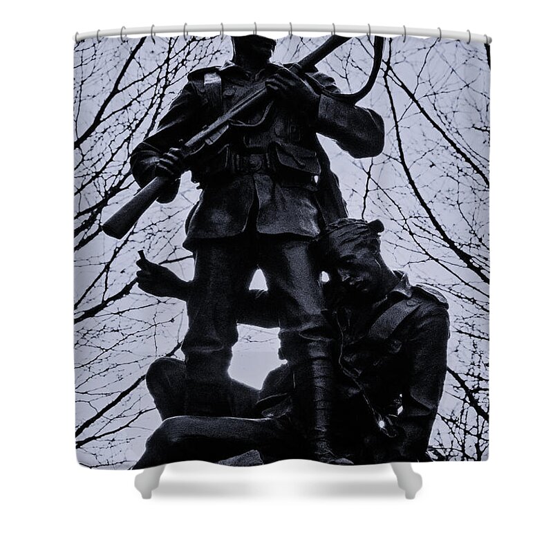 South African War Memorial Shower Curtain featuring the photograph South African War Memorial in Black and White by Pics By Tony