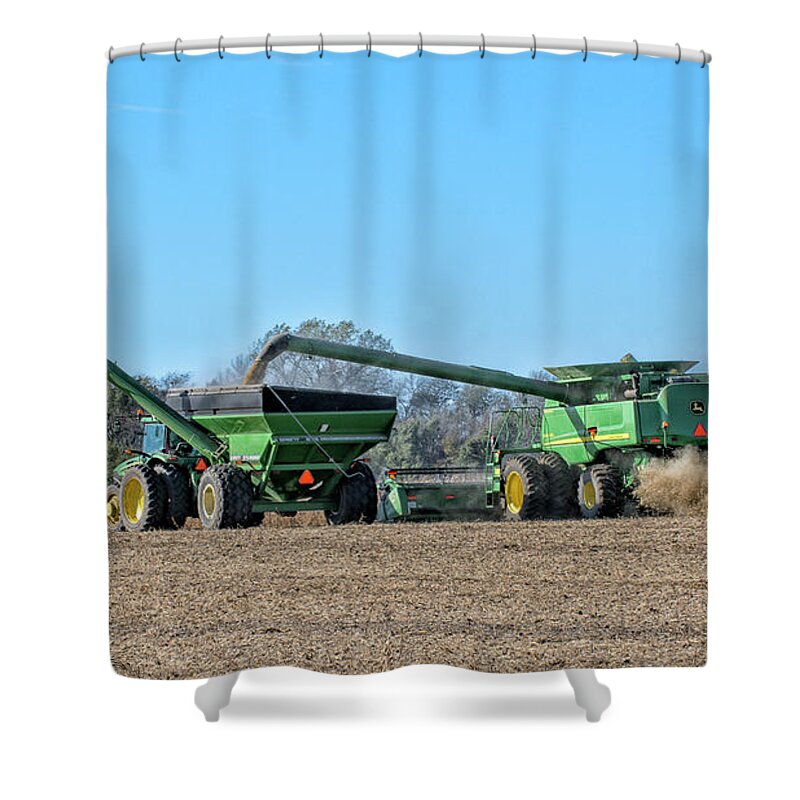 John Deere Shower Curtain featuring the photograph Soybean Harvest Max by Jim Thompson