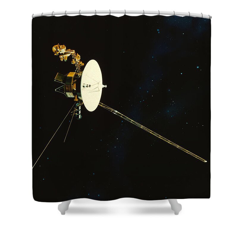 Black Background Shower Curtain featuring the photograph Spacecraft In Space by Stocktrek