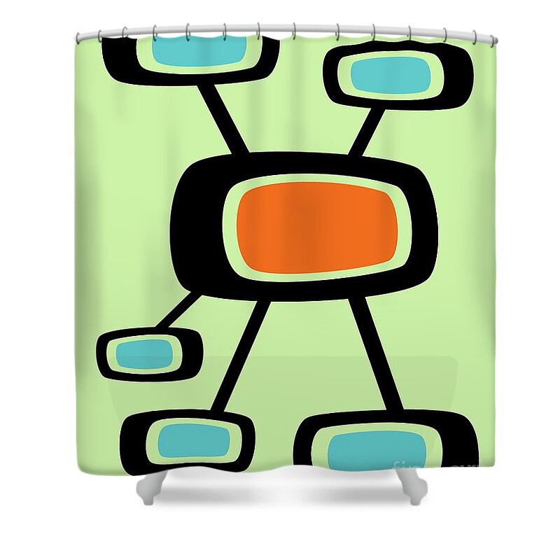 Mid Century Shower Curtain featuring the digital art Spacey Pods by Donna Mibus