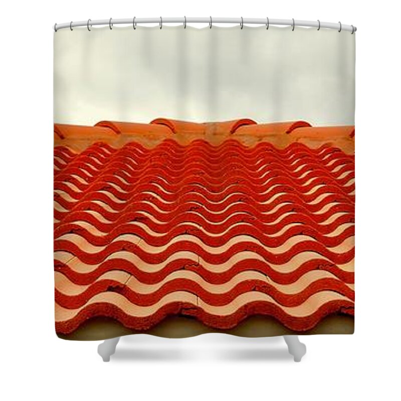 Roof Shower Curtain featuring the photograph Spainish Tile Waves by Alida M Haslett