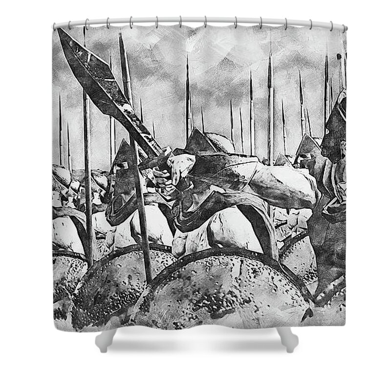 Spartan Warrior Shower Curtain featuring the painting Spartan Army at War - 33 by AM FineArtPrints
