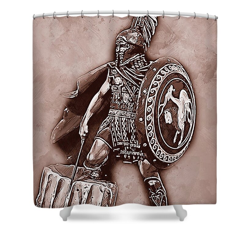 Spartan Warrior Shower Curtain featuring the painting Spartan Hoplite - 37 by AM FineArtPrints