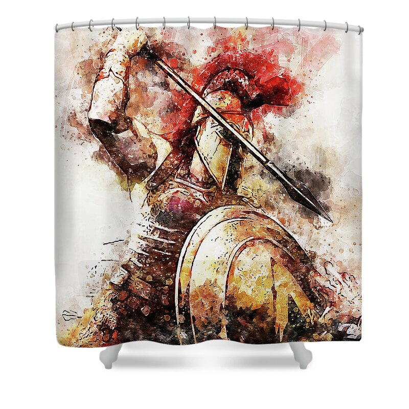 Spartan Warrior Shower Curtain featuring the painting Spartan Hoplite - 54 by AM FineArtPrints