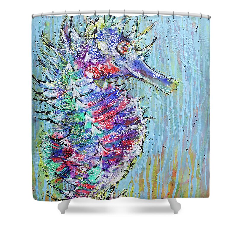 Seahorse Shower Curtain featuring the painting Spiny Seahorse by Jyotika Shroff