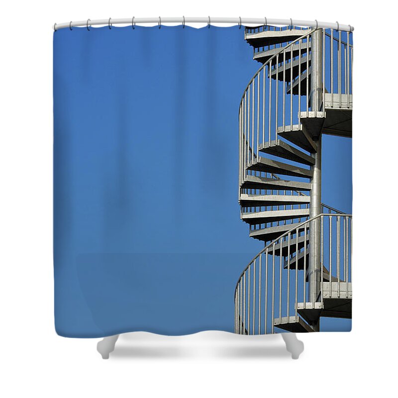 Steps Shower Curtain featuring the photograph Spiral Staircase Against A Blue Sky by Martin Ruegner
