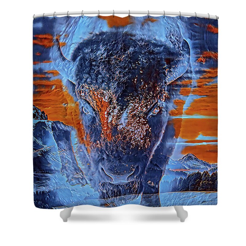 Buffalo Shower Curtain featuring the mixed media Spirit Of The Buffalo by DB Hayes