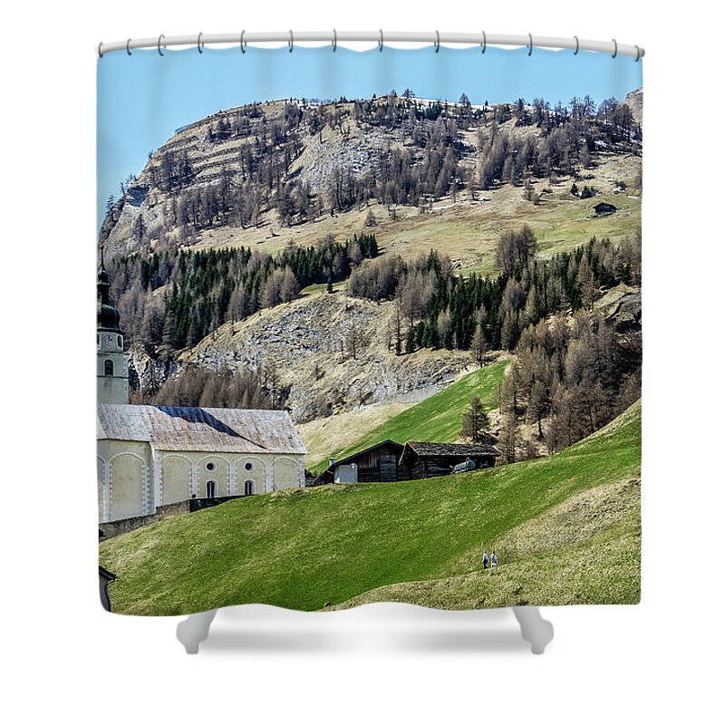 Dawn Richards Shower Curtain featuring the photograph Splugen View 1, Switzerland by Dawn Richards