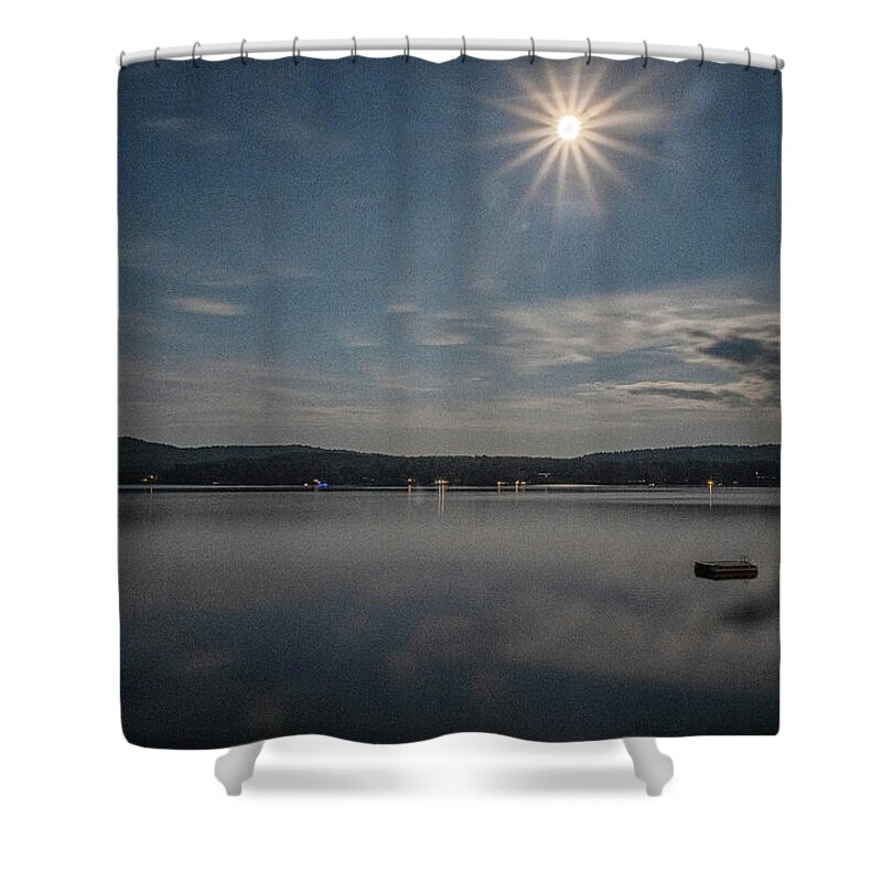 Spofford Lake New Hampshire Shower Curtain featuring the photograph Spofford Moon Burst by Tom Singleton