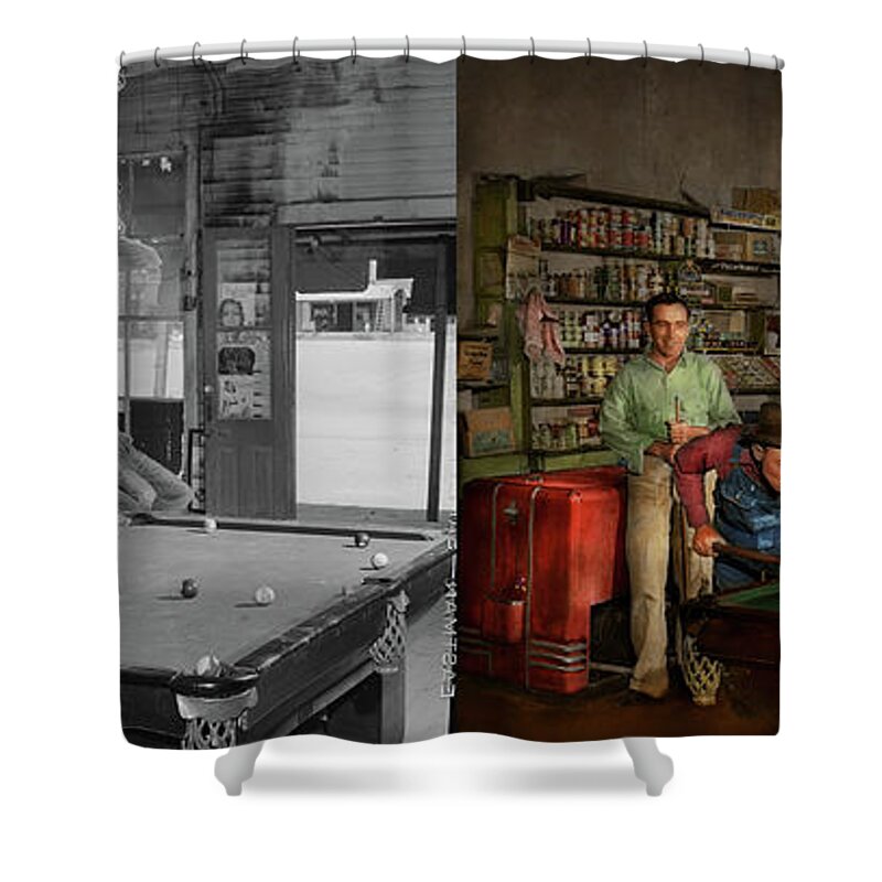 Pool Shower Curtain featuring the photograph Sport - Pool - The pool hustle 1941 - Side by Side by Mike Savad