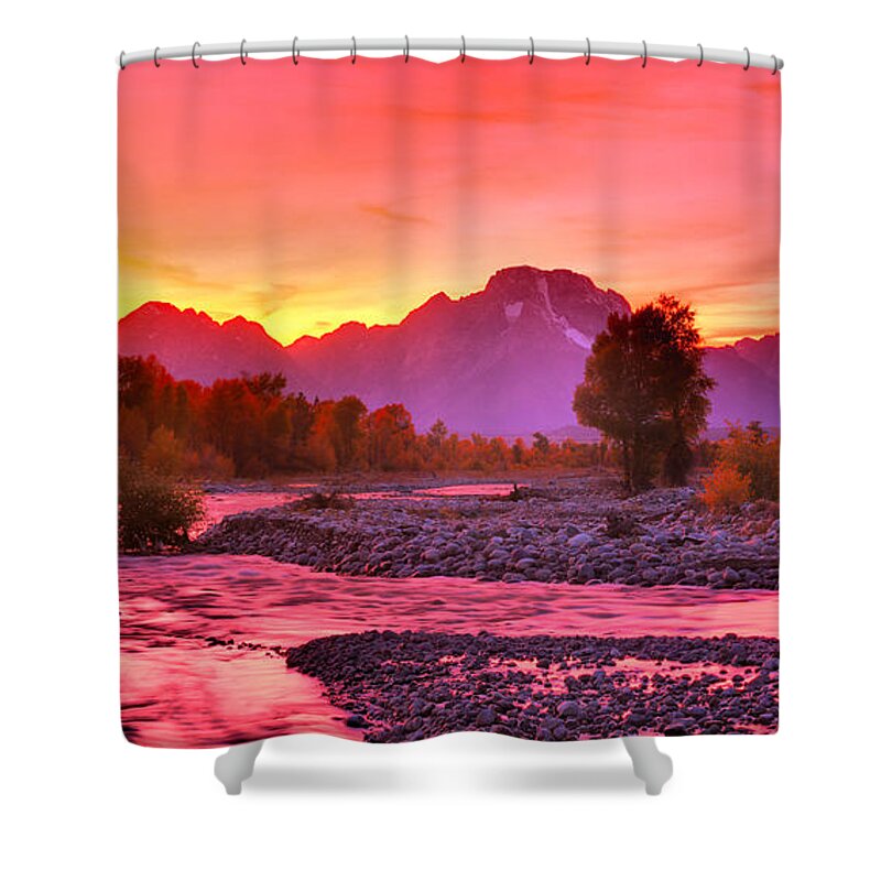 Grand Teton Shower Curtain featuring the photograph Spread Creek Purple Waters by Adam Jewell