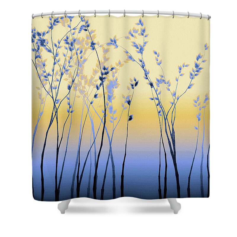 Sunny Tree Silhouette Shower Curtain featuring the digital art Spring Aspen by Susan Maxwell Schmidt