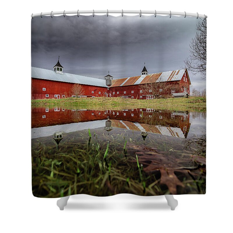 Barn Shower Curtain featuring the photograph Spring Barn Reflection by Tim Kirchoff