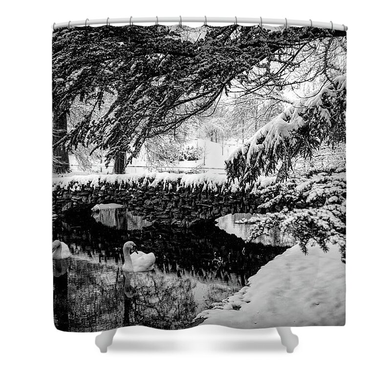 B&w Shower Curtain featuring the photograph Spring Grove in the Snow by Ed Taylor