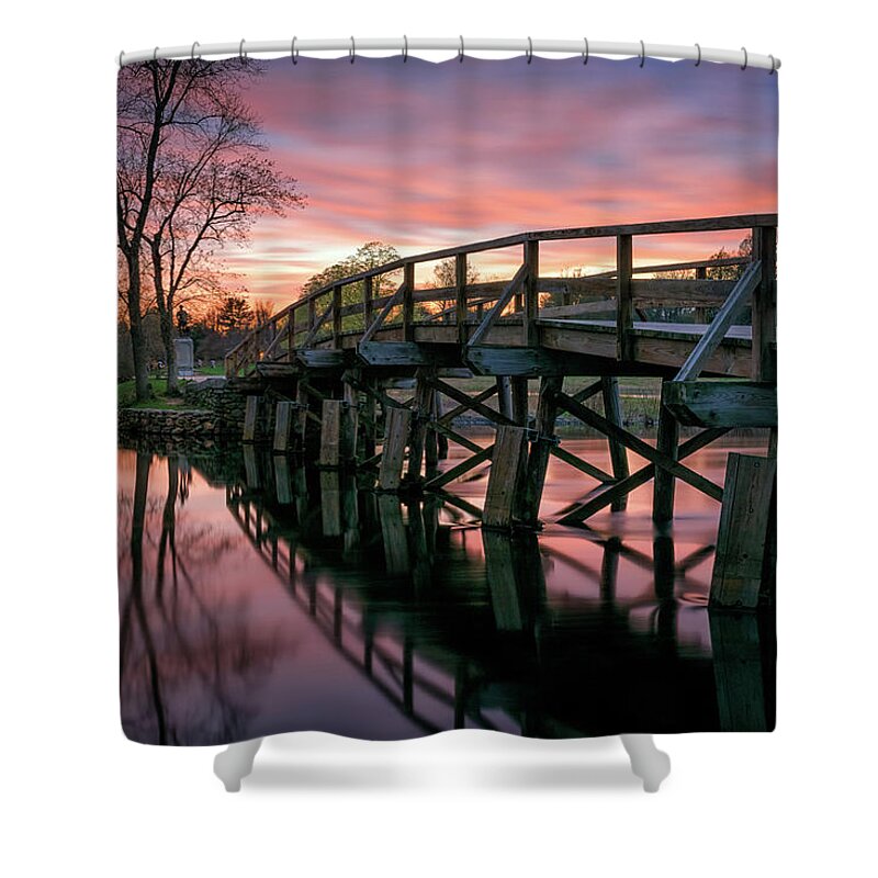 Old North Bridge Shower Curtain featuring the photograph Spring Sunset at the Old North Bridge by Kristen Wilkinson