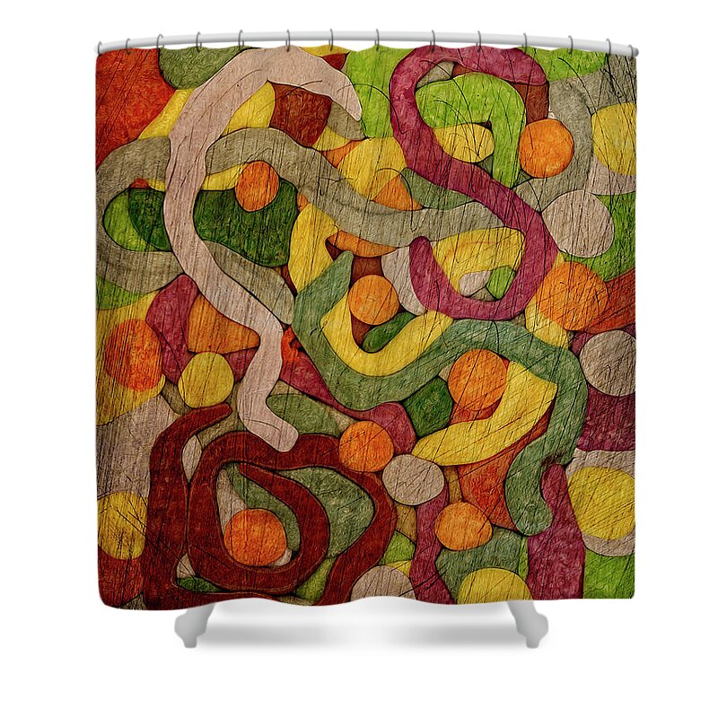 Abstract Experimentalism Shower Curtain featuring the digital art Squiggle Dot Morphology by Becky Titus