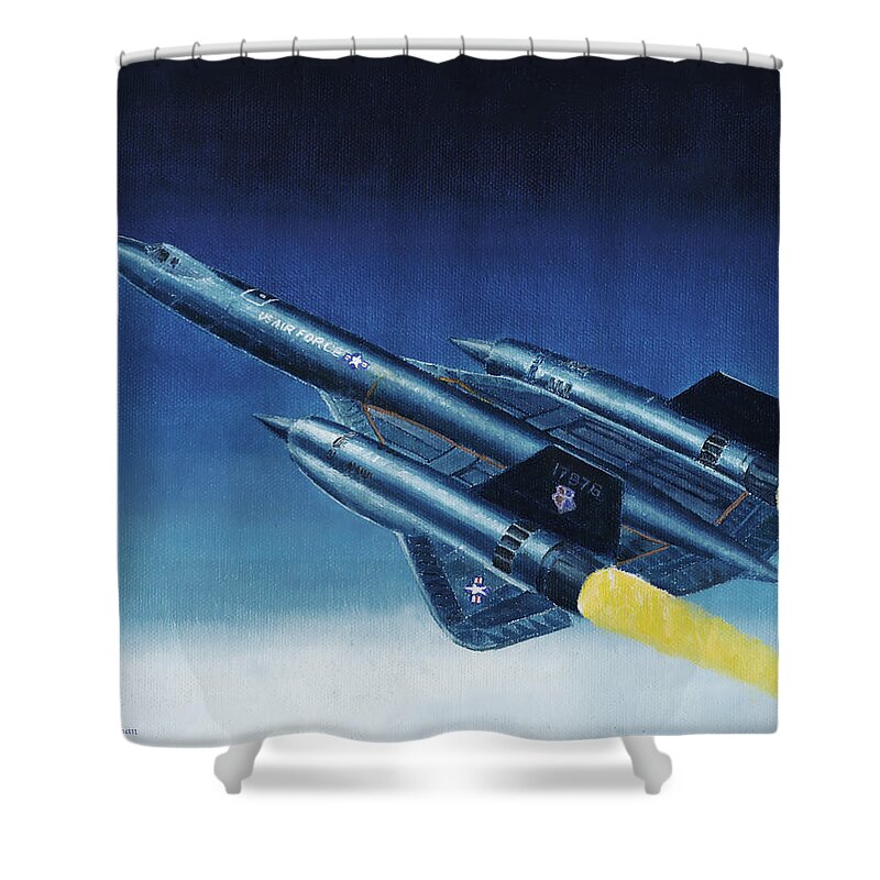 Aircraft Shower Curtain featuring the painting SR-71 Climbing by Douglas Castleman